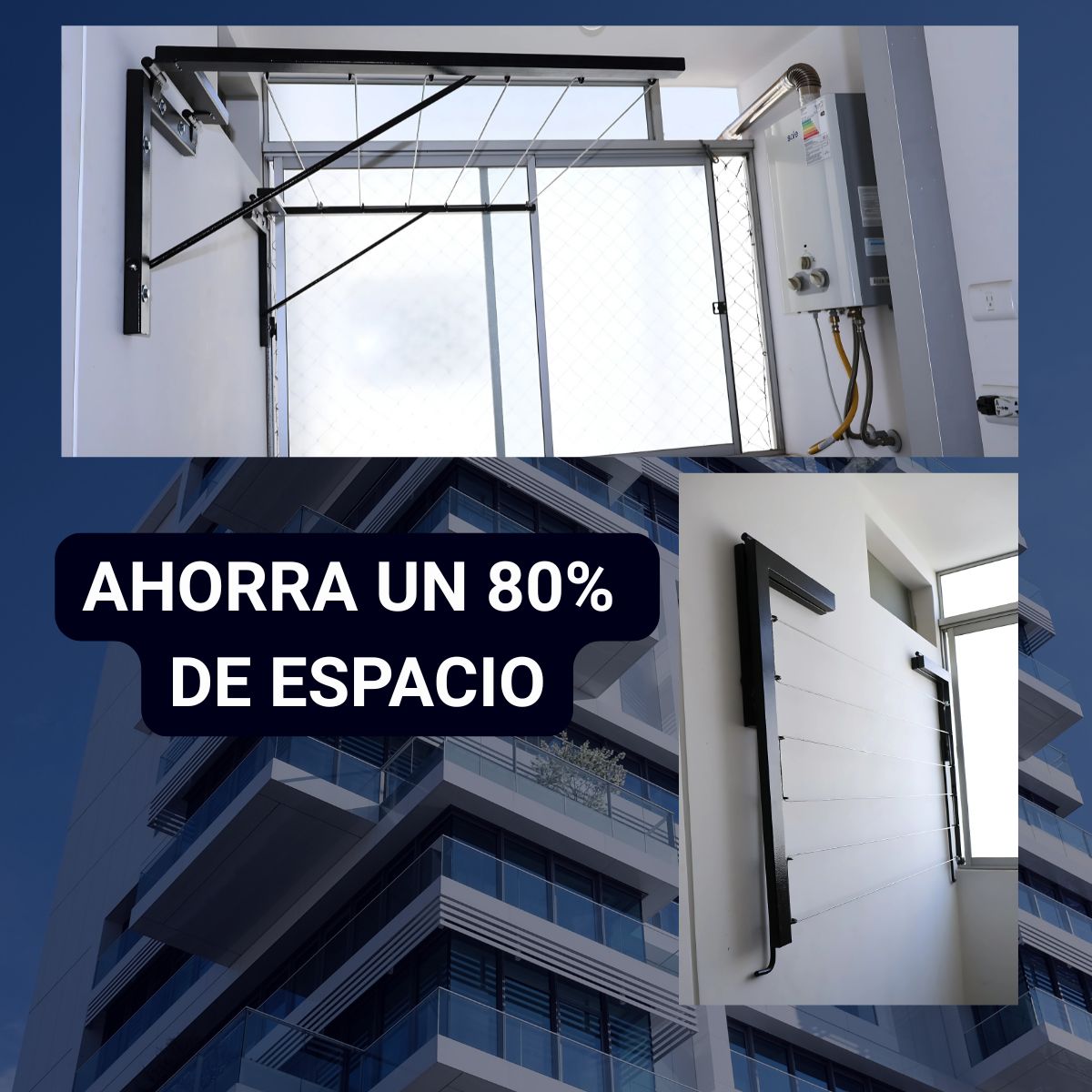 GENERICO - Tendedero de Pared Reforzado IMAHI 6Líneas 3m Negro