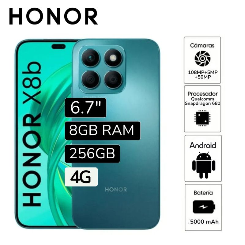 HONOR - Celular Honor X8B 8GB RAM 256GB  cámara principal 108MP + 5MP frontal 50MP 6.7"  Pulg - Azul