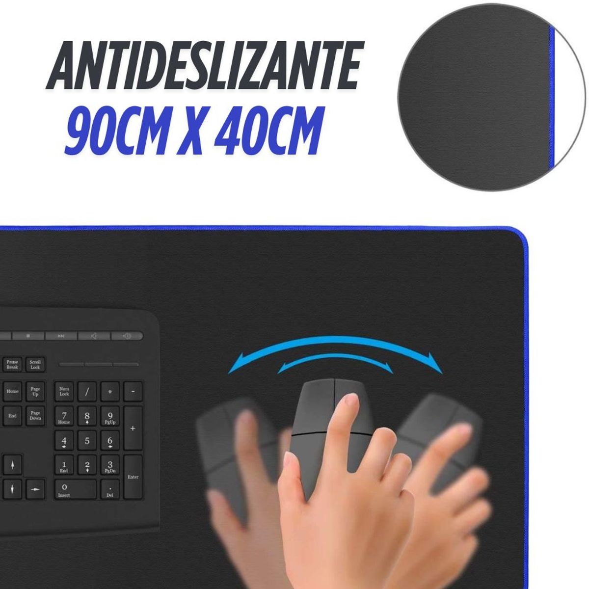 GENERICO - Pad Mouse Gamer Alfombrilla para PC De 90cm x 40cm Borde Cosido Azul