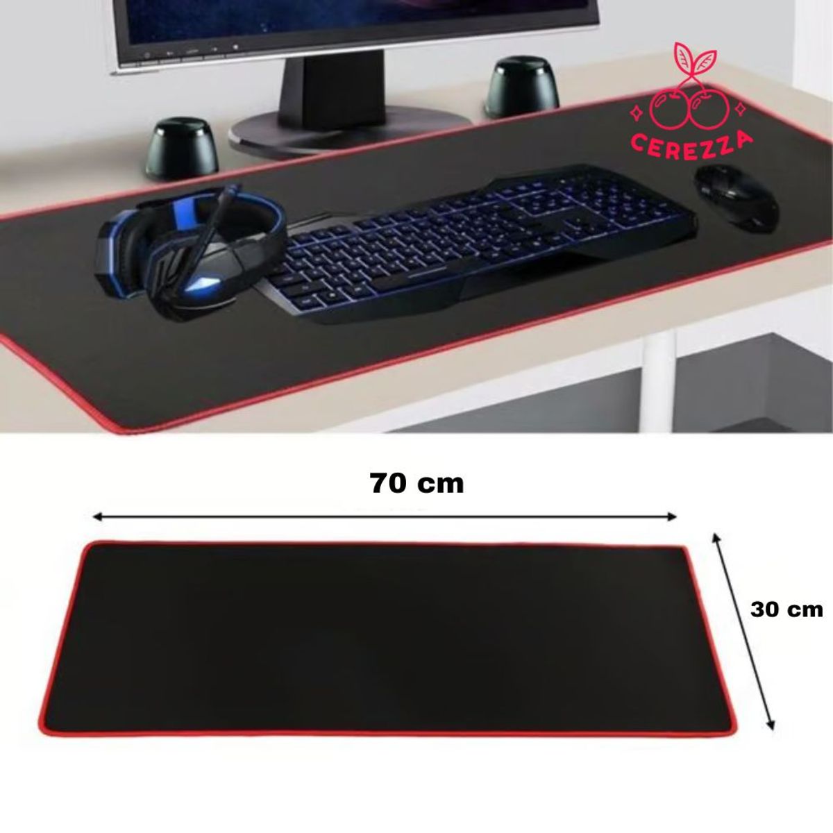 GENERICO - Pad Mouse Gamer Alfombrilla para PC De 70cm x 30cm Borde Cosido Rojo