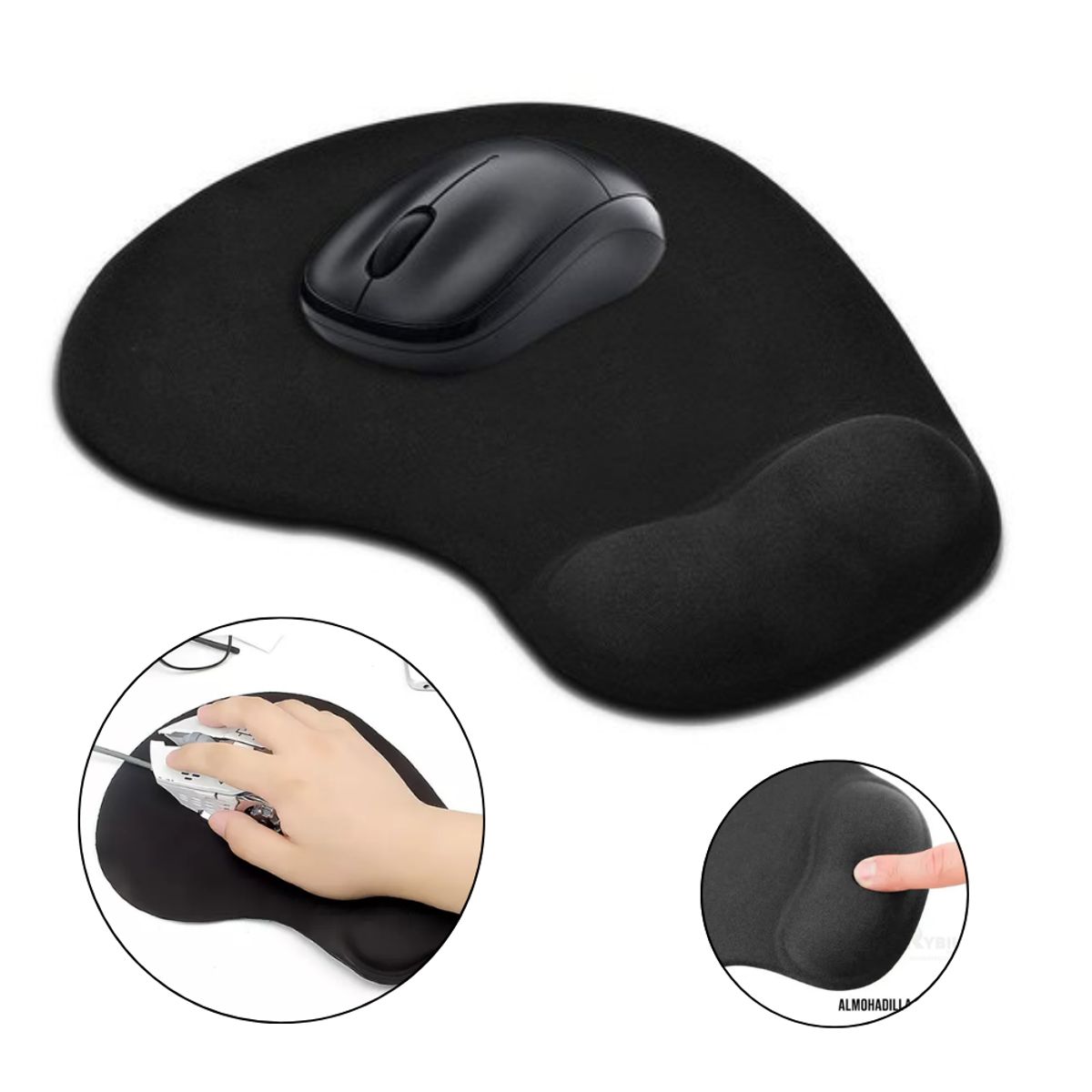 GENERICO - MOUSE PAD ERGONOMICO CON SOPORTE ALMOHADILLA DE GEL NEGRO
