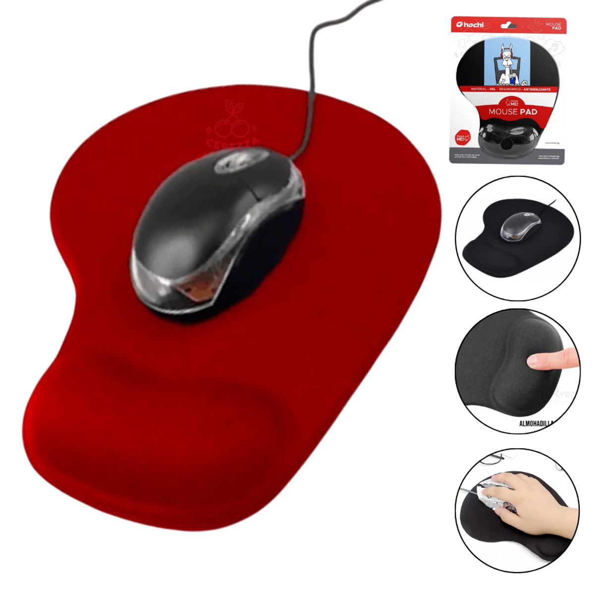 GENERICO - MOUSE PAD ERGONOMICO CON SOPORTE ALMOHADILLA DE GEL ROJO