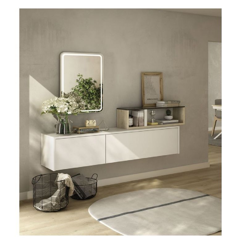 TU MESITA - Recibidor Minimalista Floltante Capri BlancoCeniza 2 puertas TU MESITA