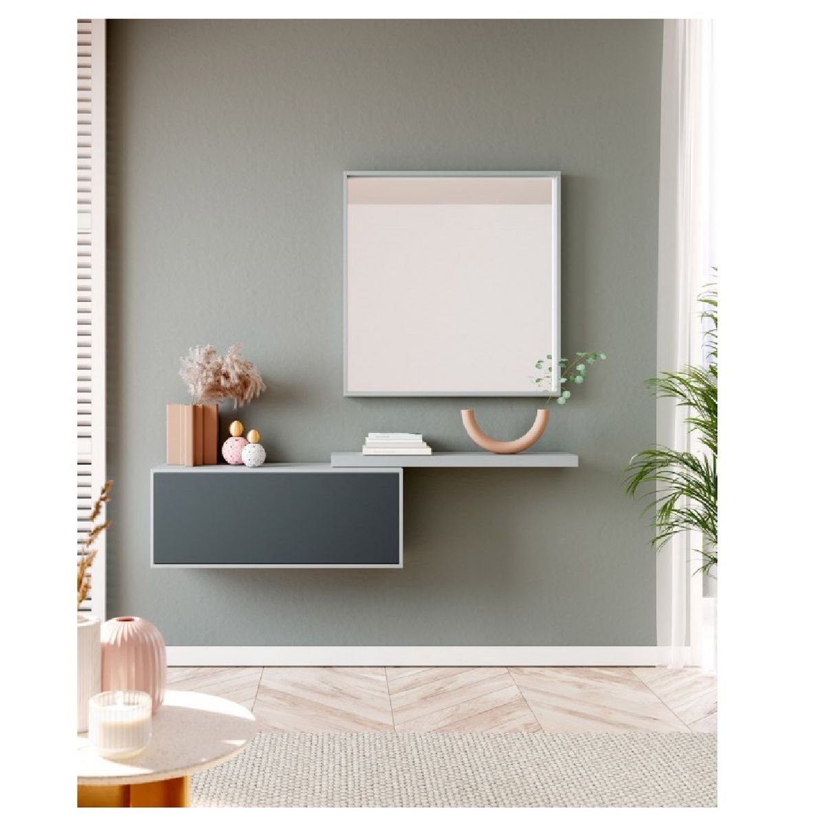 TU MESITA - Consola Flotante Rusian 1 puerta color AgaveVerde TU MESITA