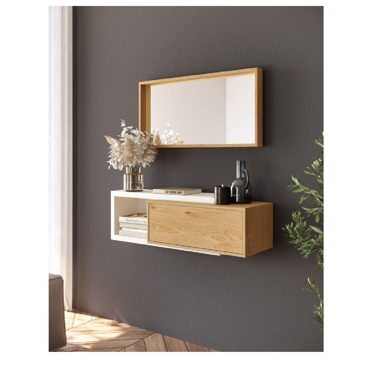 TU MESITA - Moderna Consola Flotante Ibis 1 puerta color BlancoNatural TU MESITA