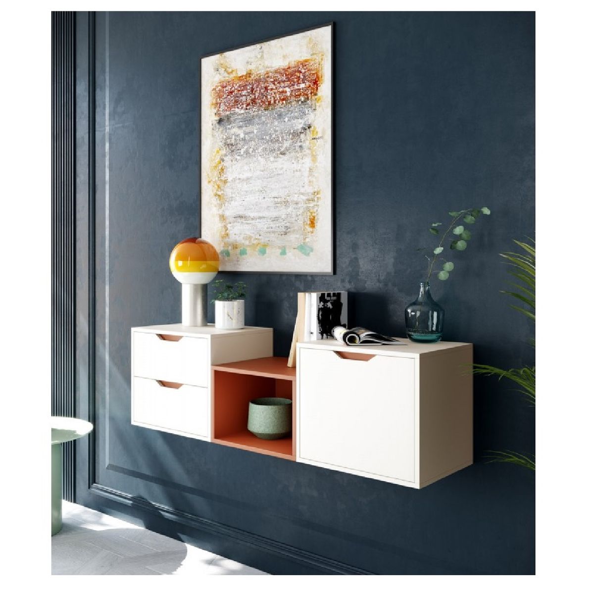 TU MESITA - Consola Flotante 3 Modulos Piscis BlancoArcilla 2cajs 1puert TU MESITA