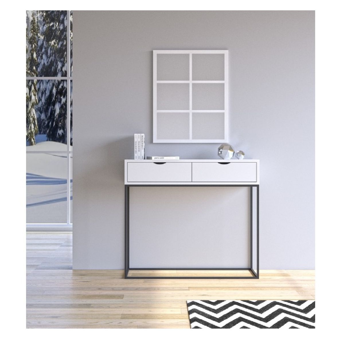 TU MESITA - Consola Industrial Scott BlancoNegro 2 cajones base Metalica TU MESITA