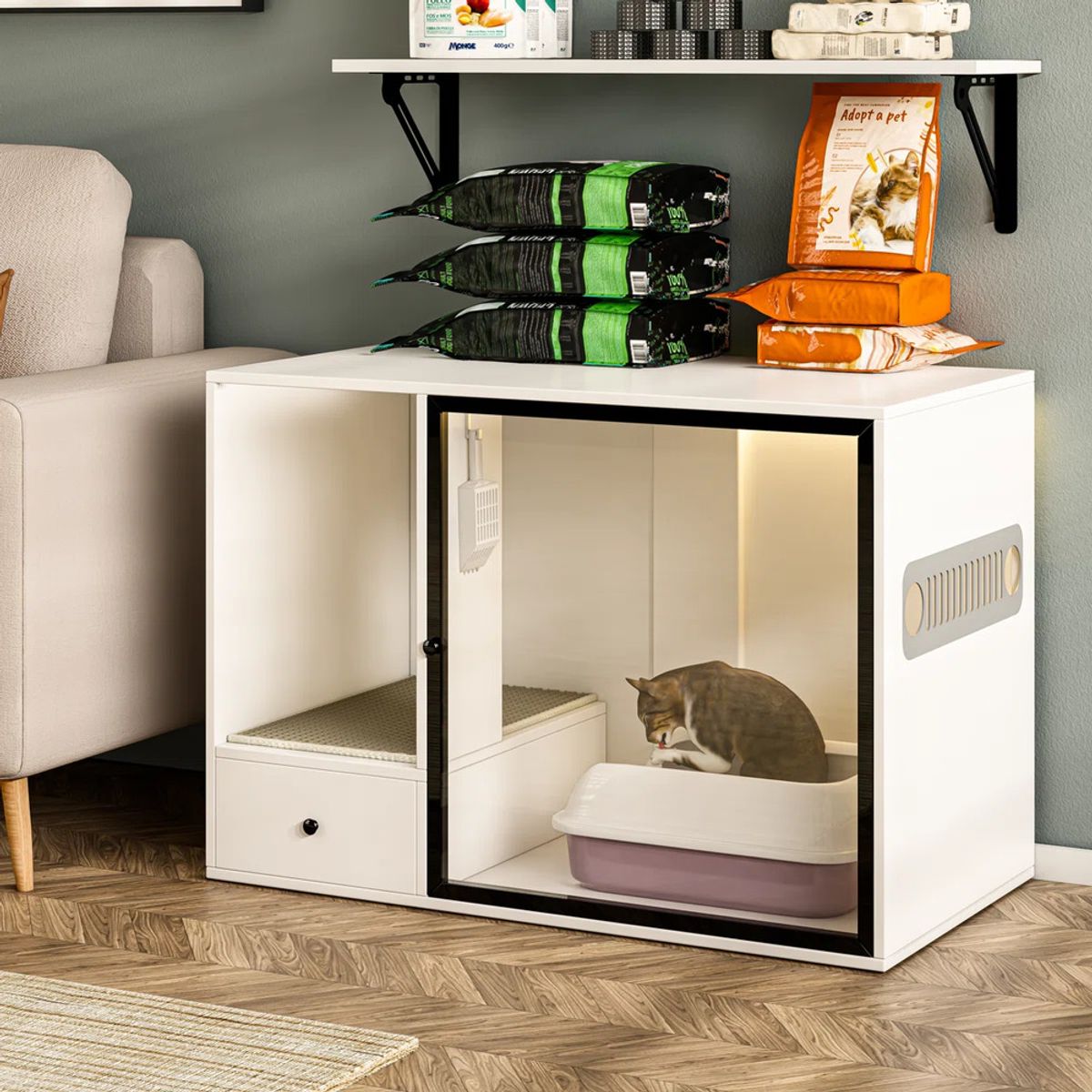 Mueble para Gato con Espacio para Arenero Porué Blanco TU MESITA, marca TU MESITA - Foto 2