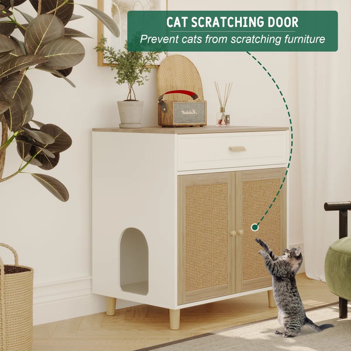 TU MESITA - Mueble para Gato con Espacio para Arenero Coco BlancoDuna TU MESITA