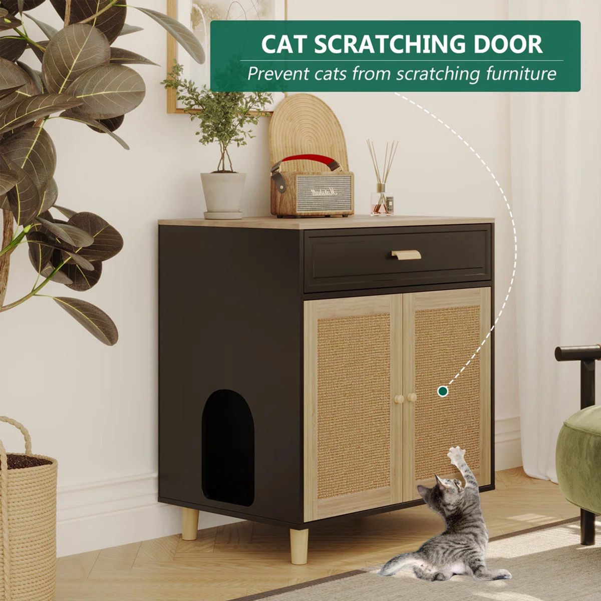 TU MESITA - Mueble para Gato con Espacio para Arenero Coco NegroDuna TU MESITA