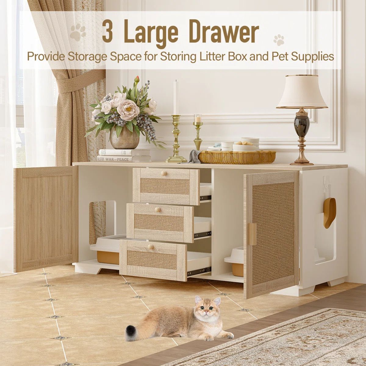 TU MESITA - Muebles de Gato con Espacio para Arenero Nori RovereBlanco TU MESITA