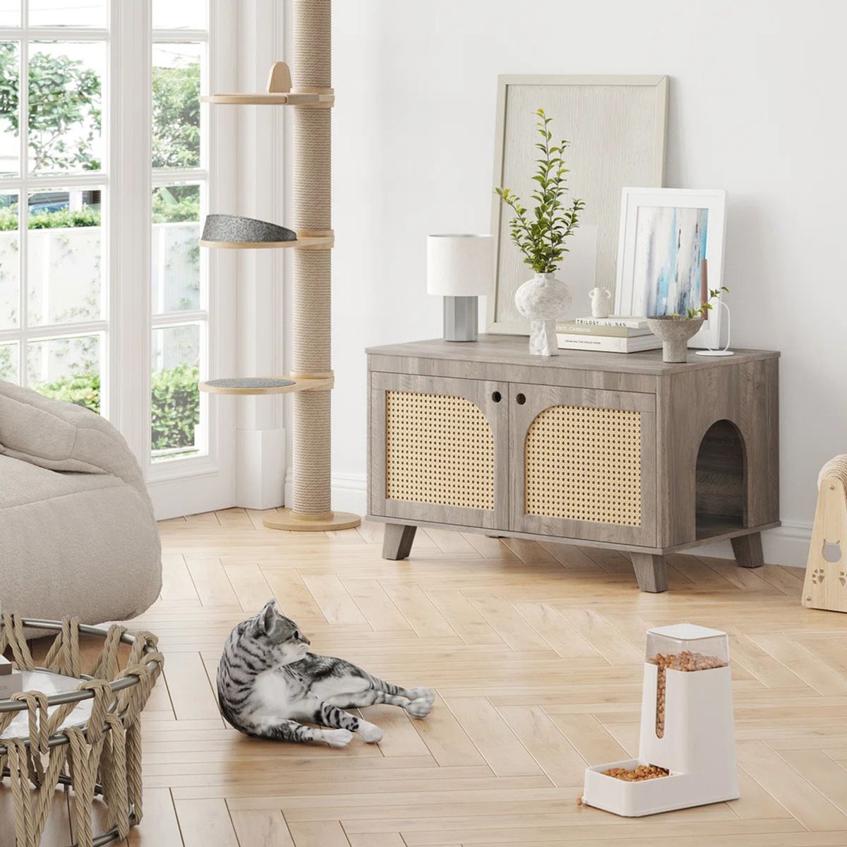 TU MESITA - Muebles de Gato con Espacio para Arenero Mafer Ratan Ceniza TU MESITA