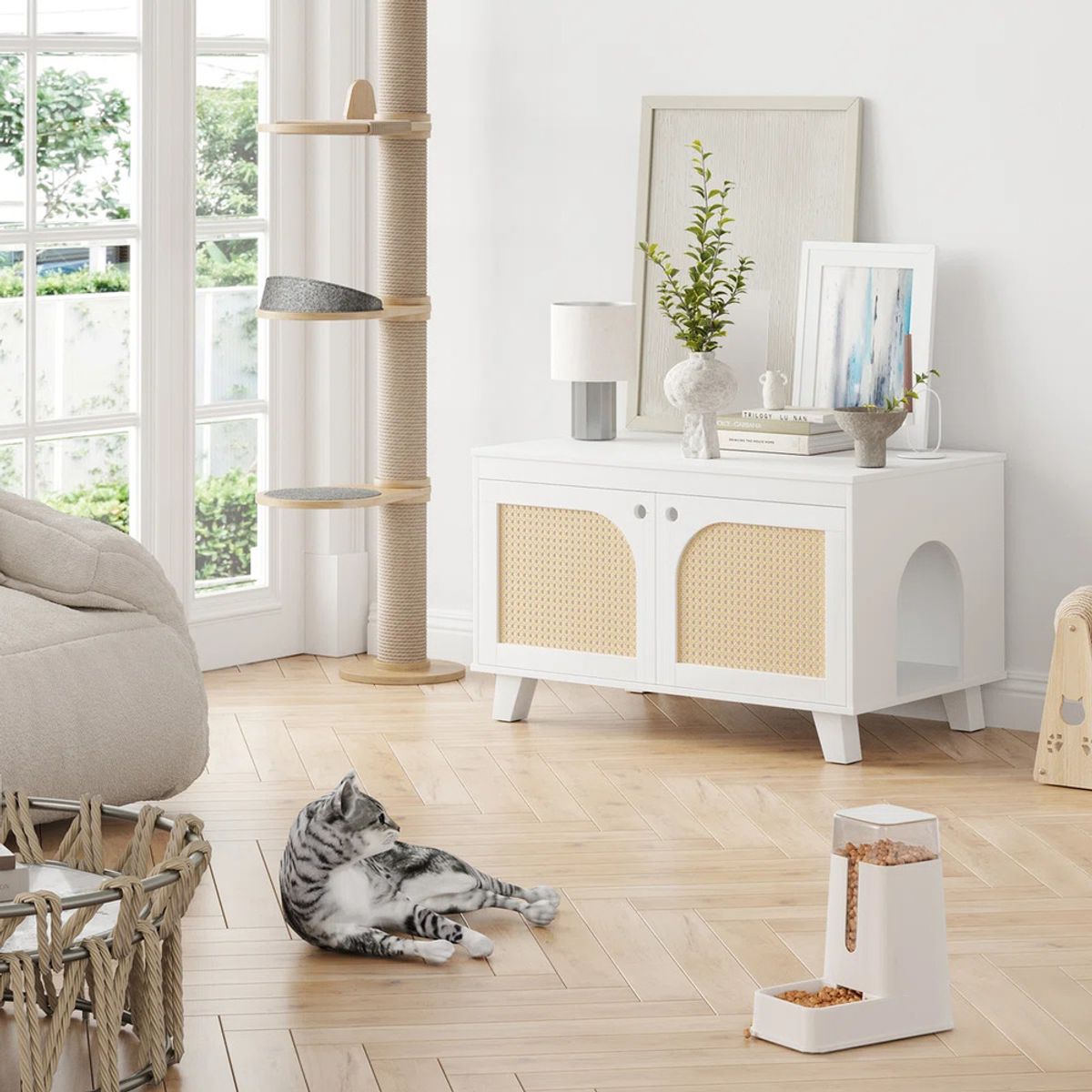 TU MESITA - Muebles de Gato con Espacio para Arenero Mafer Ratan Blanco TU MESITA