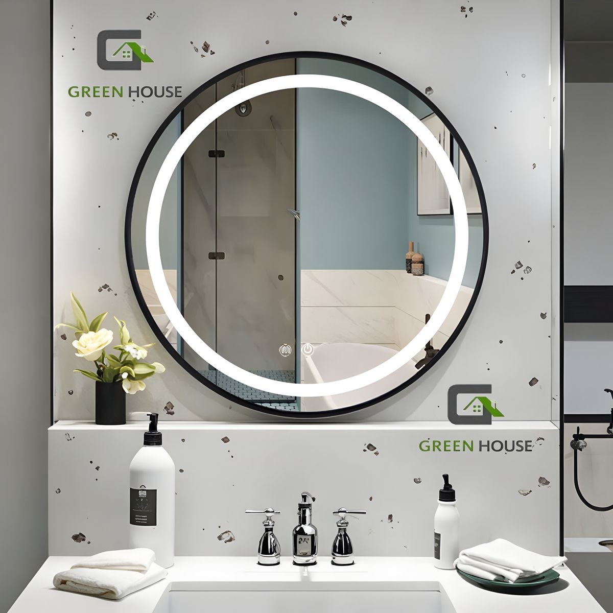 GREEN HOUSE - ESPEJO CIRCULAR CATALLAN NEGRO ANTIEMPAÑADO 3 TIEMPOS TOUCH 60 CM