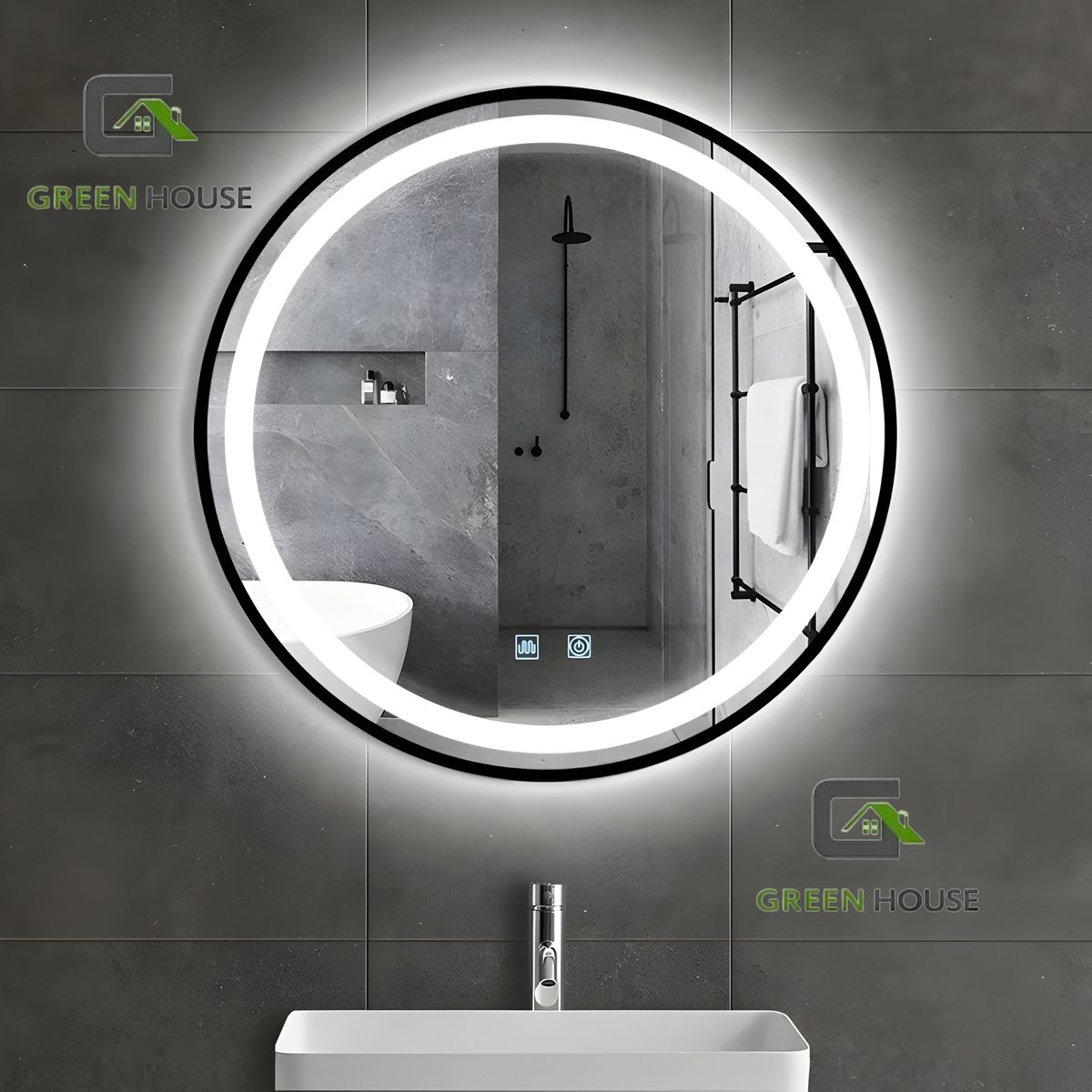 GREEN HOUSE - ESPEJO CIRCULAR CATALLAN NEGRO ANTIEMPAÑADO 3 TIEMPOS TOUCH 60 CM