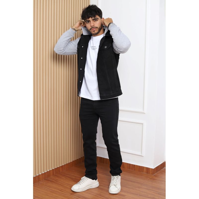 QH - Casaca Denim con Mangas y Capucha de Franela para Hombre