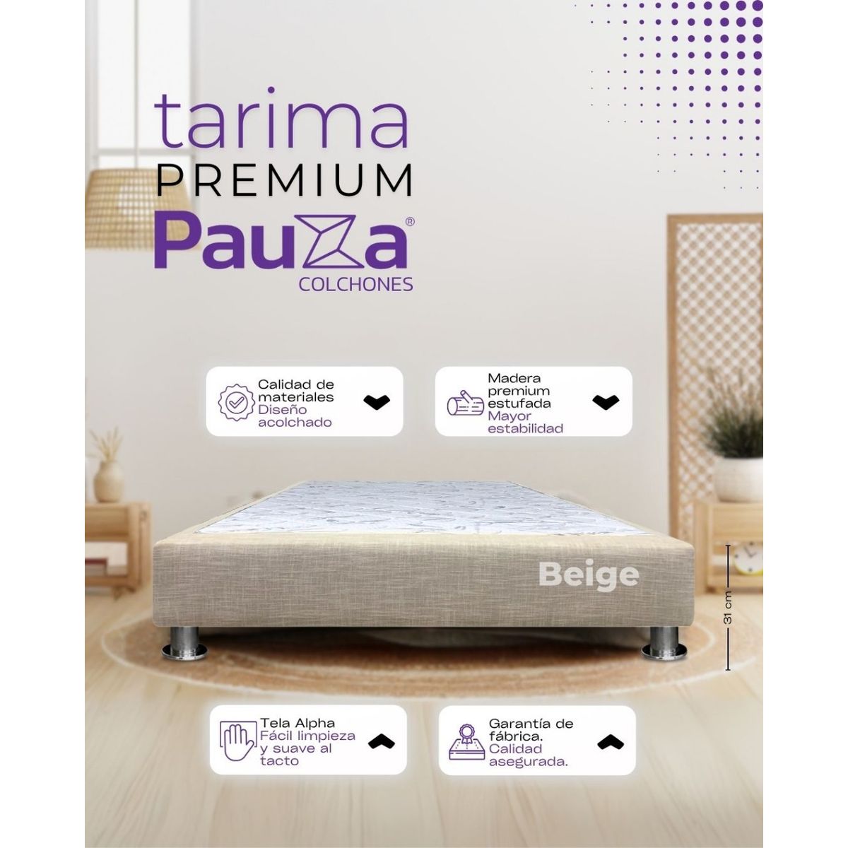 PAUZA - BASE BOX TARIMA PAUZA 1.5 PLZ BEIGE