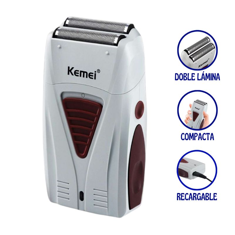 OEM - Afeitadora Shaver Kemei KM‑3382 Recargable USB para Barba y Cuello