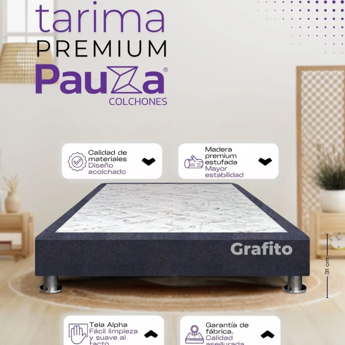 PAUZA - BASE BOX TARIMA PAUZA 1.5 PLZ GRAFITO