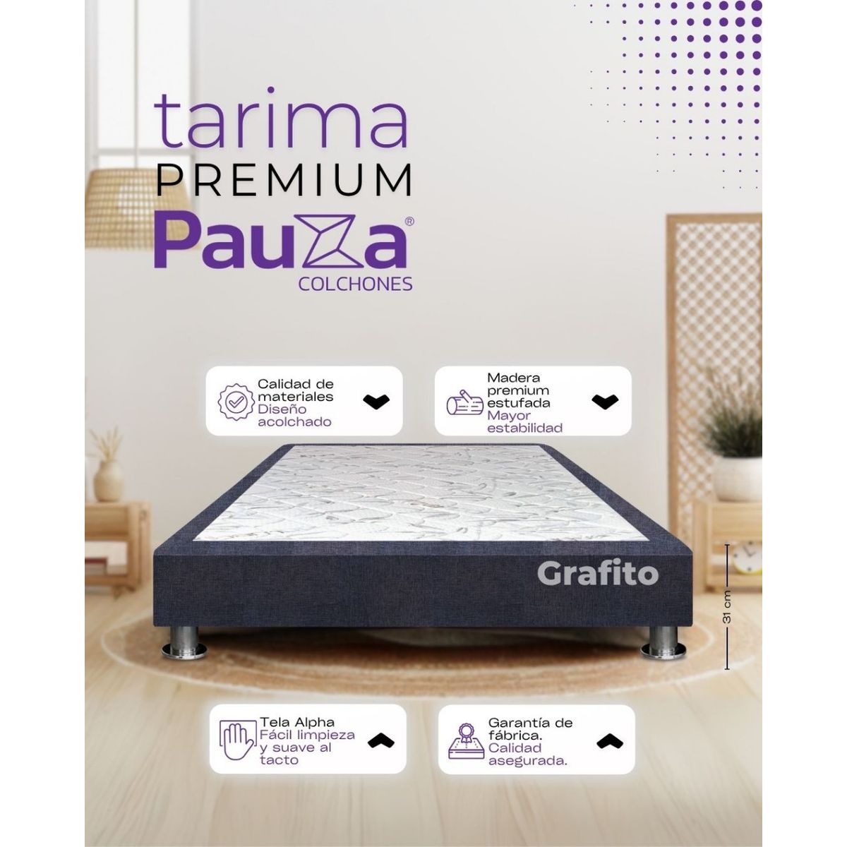 PAUZA - BASE BOX TARIMA PAUZA 2PLZ GRAFITO