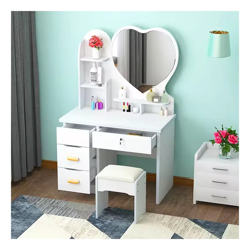 GENERICO - Tocador de Maquillaje Con Espejo Con Taburete Para Dormitorio Blanco