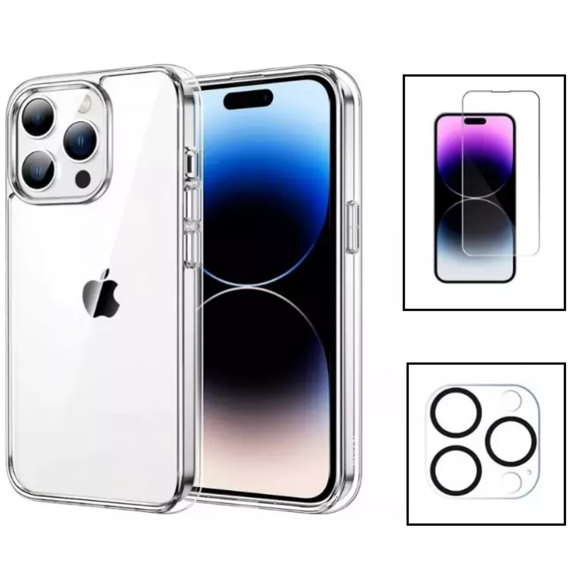 GENERICO - Case funda clear para iphone 14 pro mica vidrio pantalla, camara