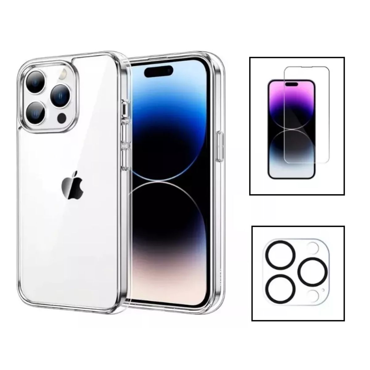 GENERICO - Case funda clear para iphone 14 pro mica vidrio pantalla, camara