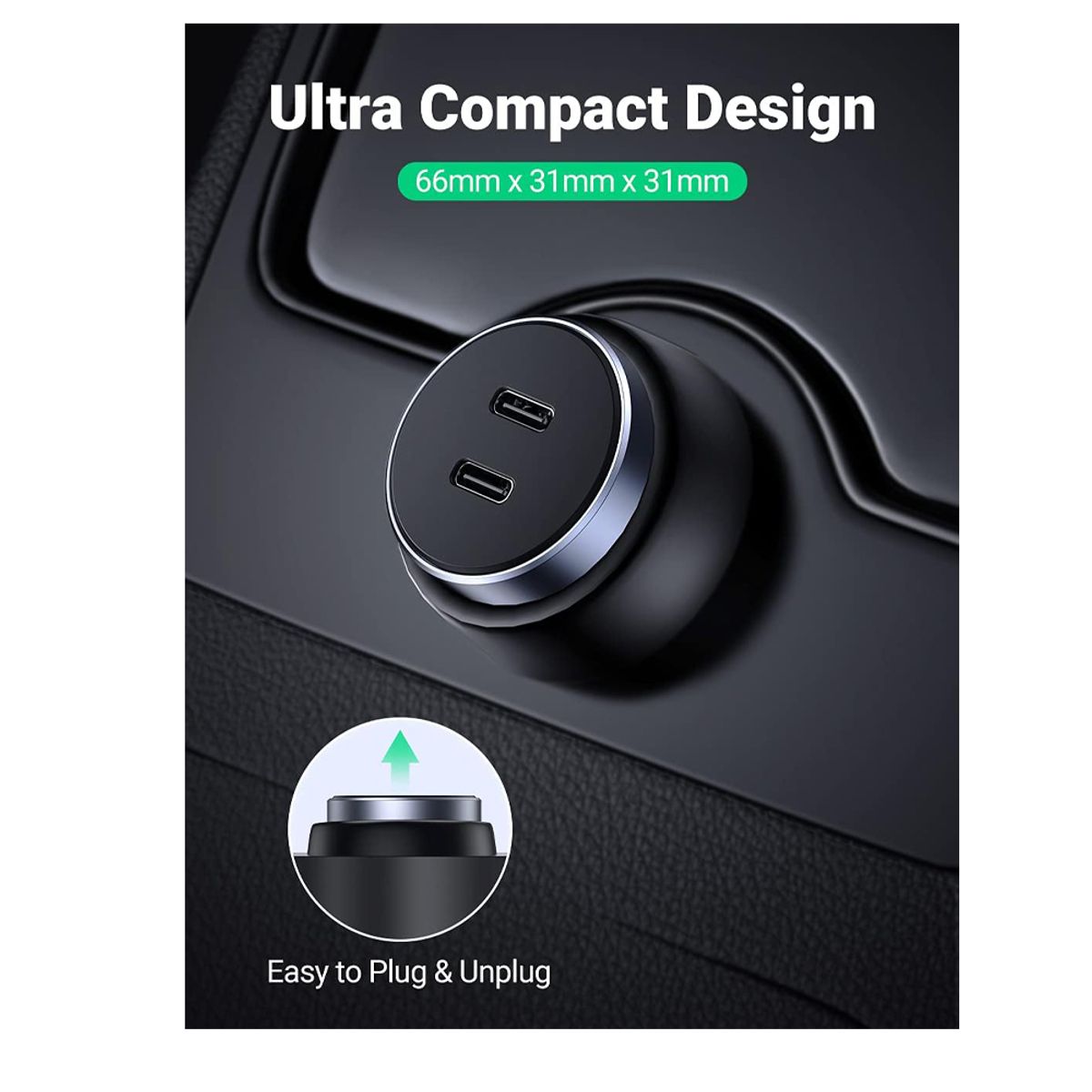 UGREEN - Cargador Auto Usb C Con 2 Puertos Pd3.0 De Carga Rápida 60w