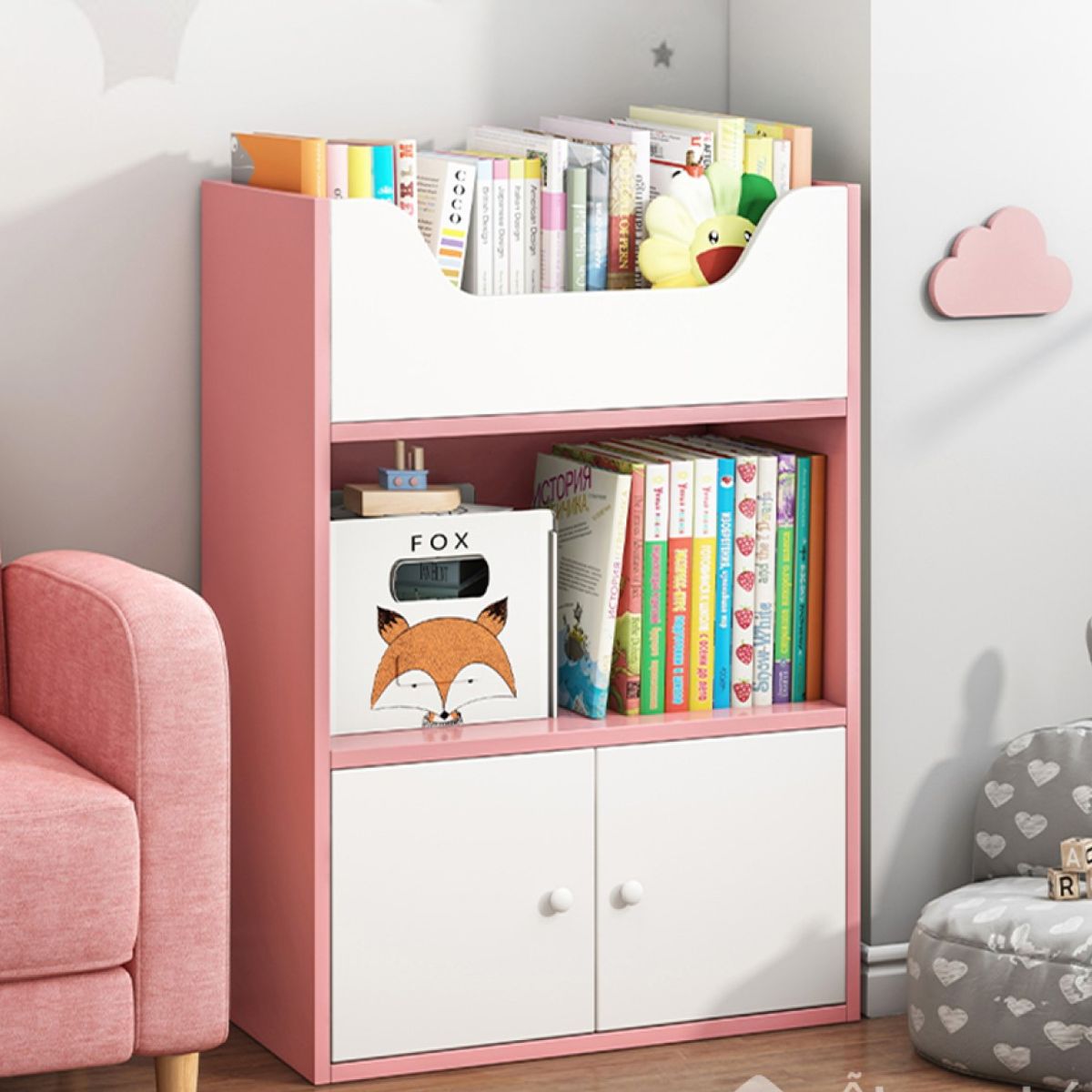 73 EXPERIENCE - Librero Infantil Queri Color Blanco & Rosado 73 Experience