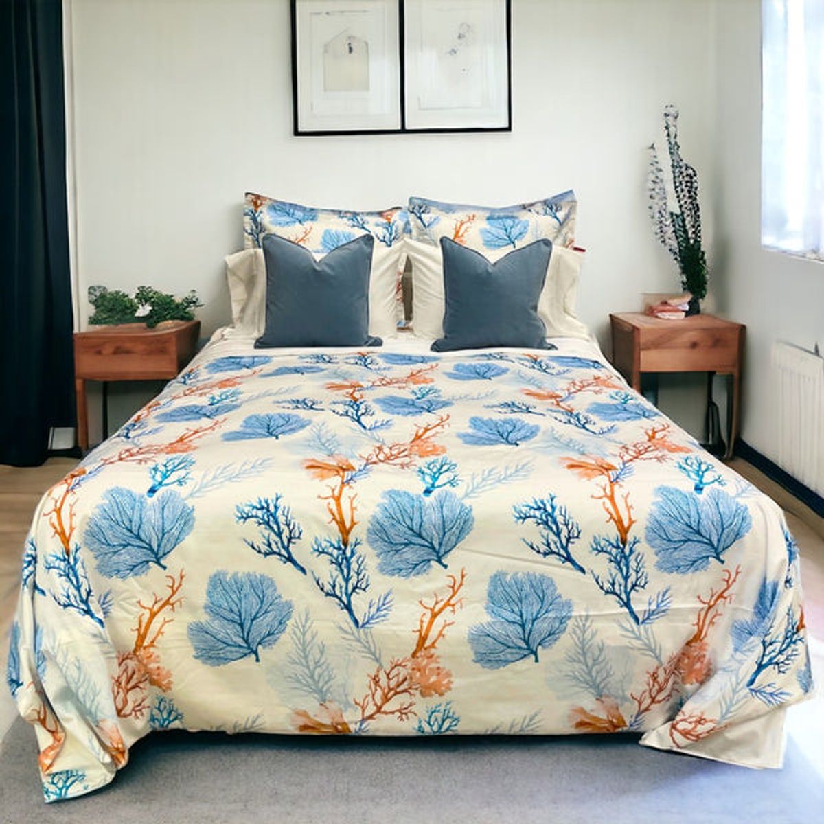 PLUMAS - Juego de Cubreduvet Coral 300 Hilos 100% algodón