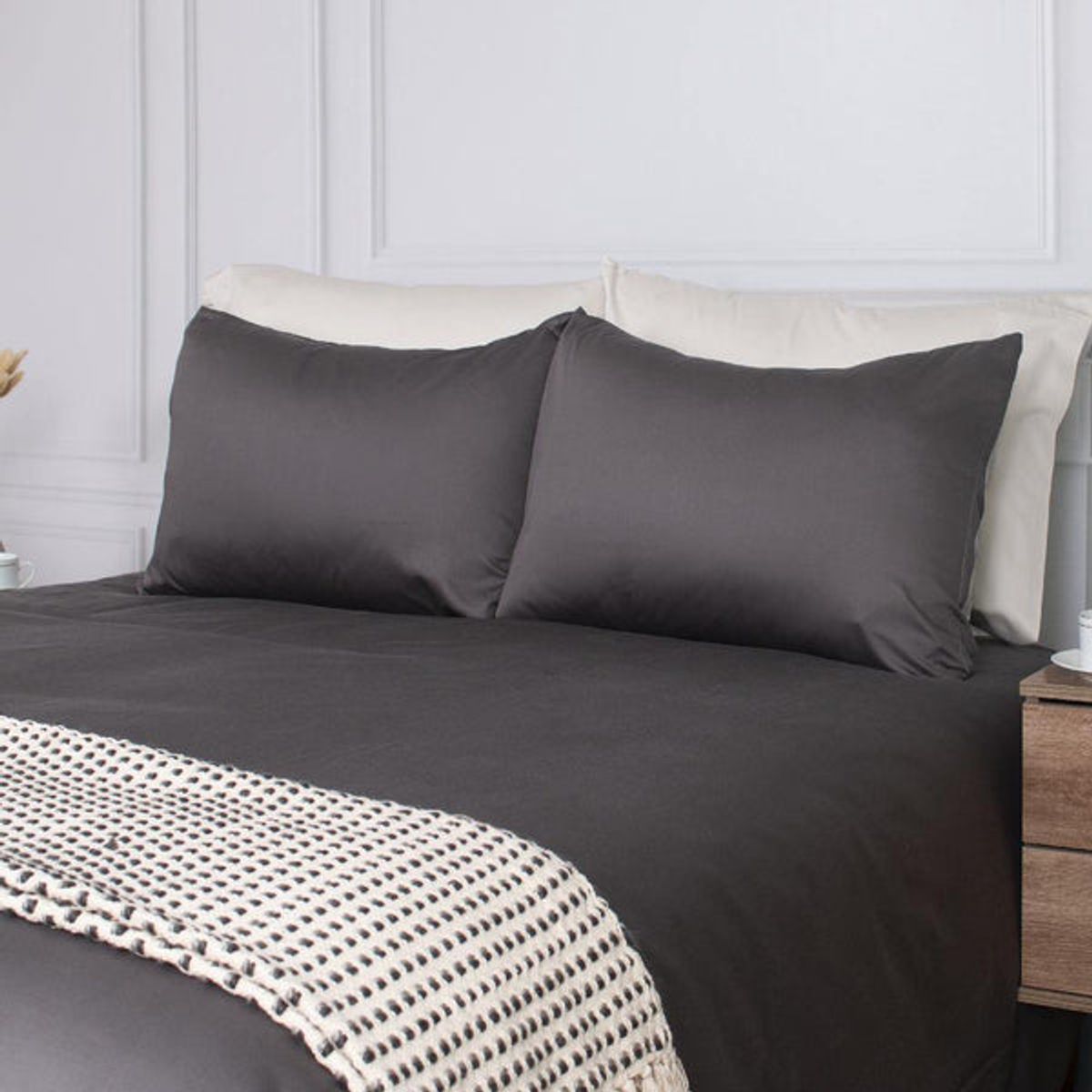 PLUMAS - Juego de Cubreduvet 400 Hilos 100% Algodón Pima Charcoal