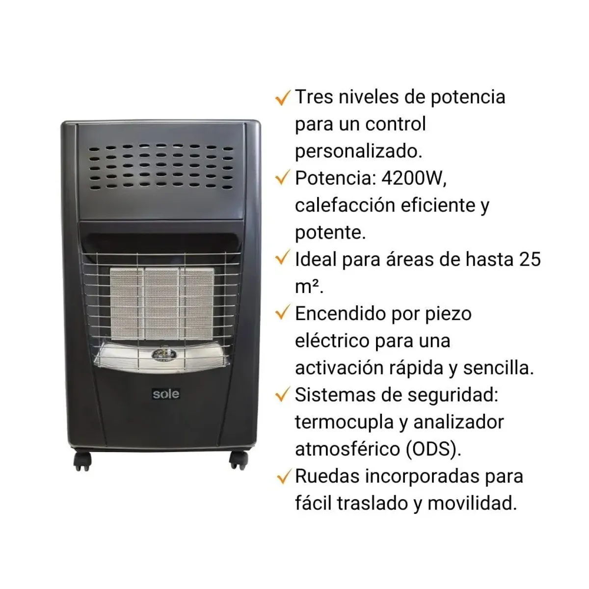 Sole - Estufa a Gas GLP Infrarroja 4200 watts para altura Negro Sole ESOLG003