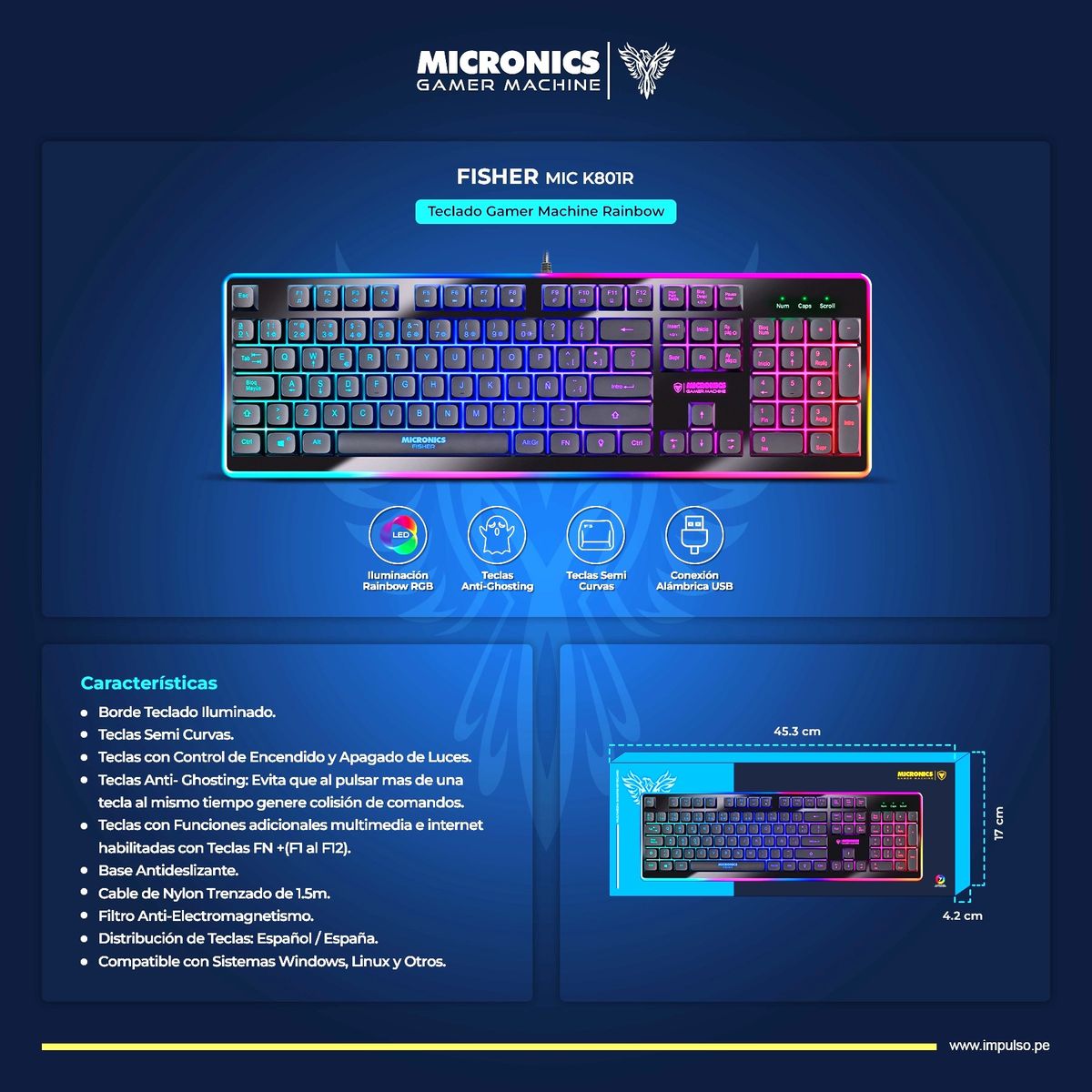 MICRONICS - Teclado Gamer RGB Antighosting Micronics Fisher MIC K801R
