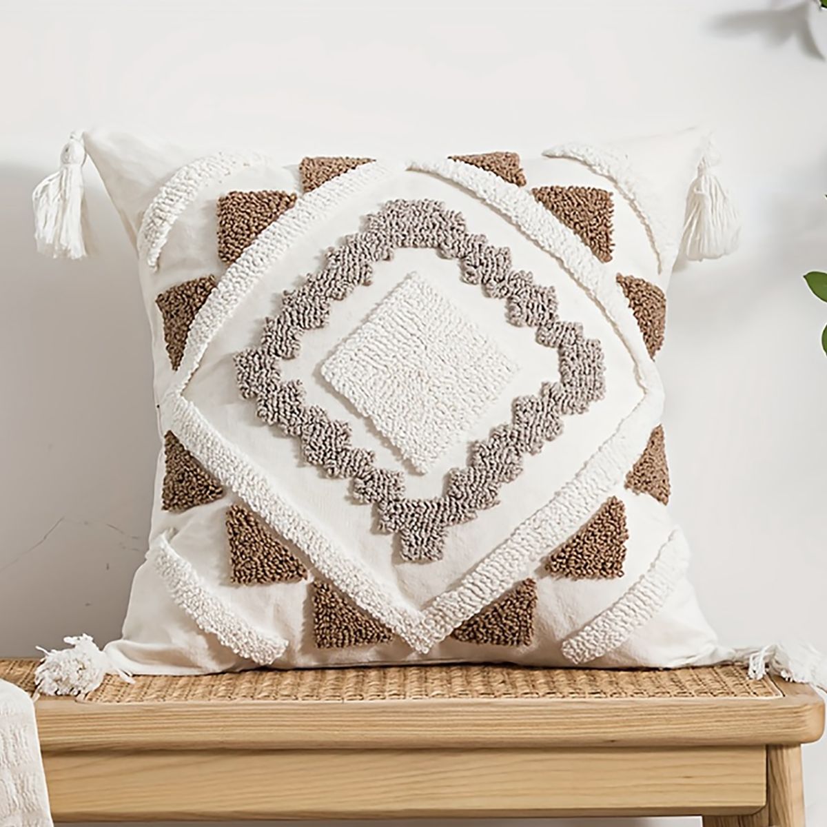 TEJICORP - Cojín Ingrid diseño 3D Boho chic 45 x 45 cm