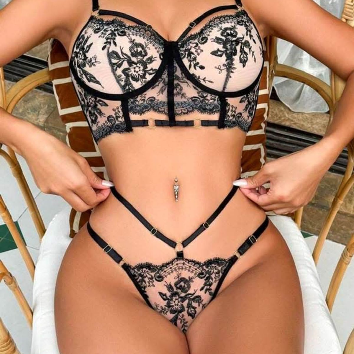 GENERICO - conjunto de lencería de 2 piezas con sujetador con aros y bragas.