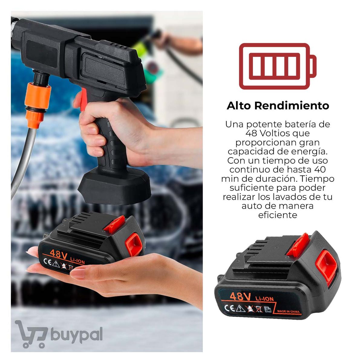 BUYPAL - Hidrolavadora Alta Presion Inalambrica Auto Hidrojet Lavado