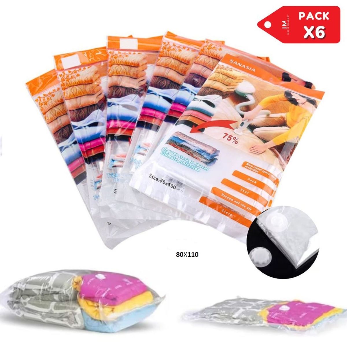 GENERICO - Bolsas Al Vacío 80 X 110 Cm Pack De 6 Unid / XL