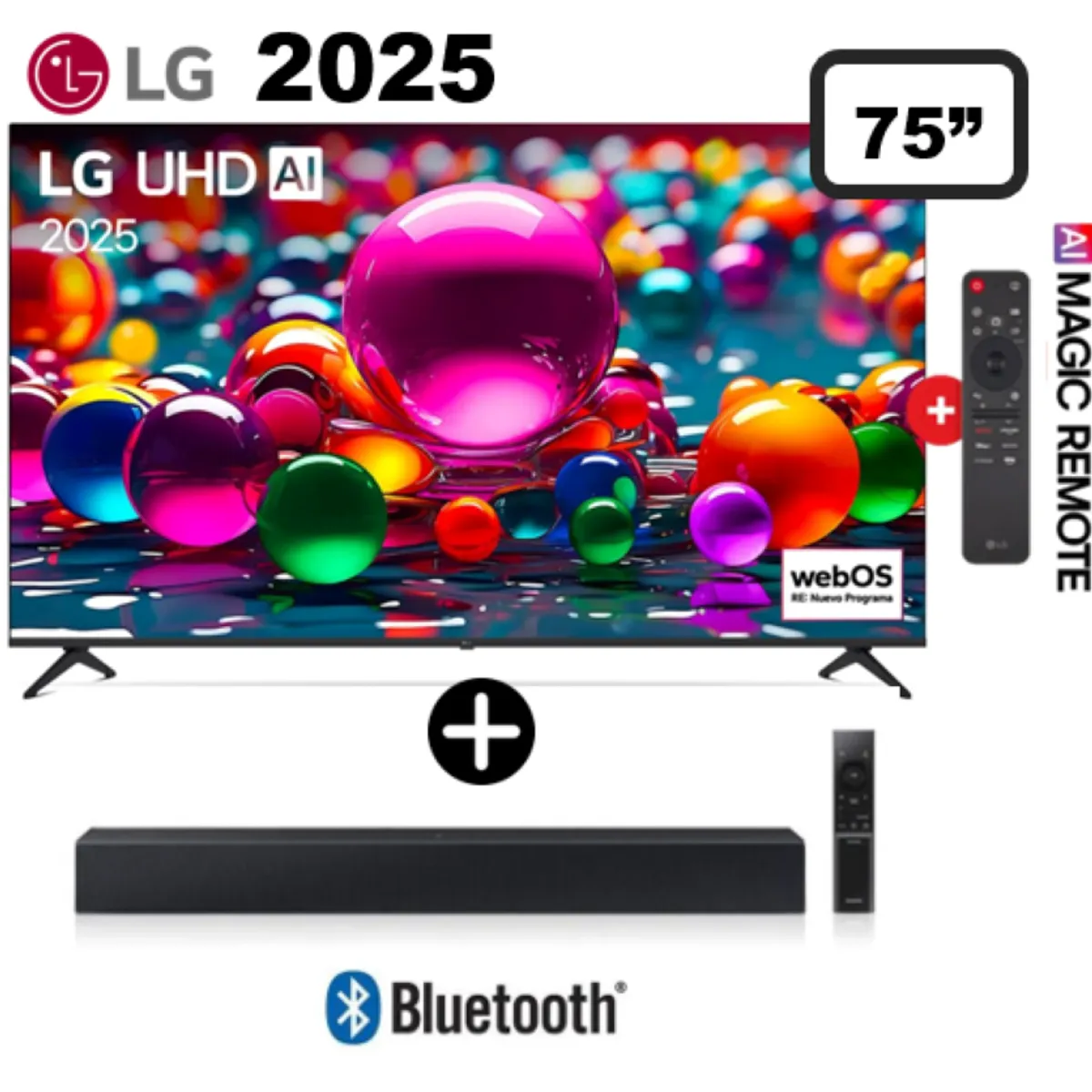 LG - Televisor LG 75 UHD 4K Smart TV ThinQ AI 75UA8000PSA 2025 + Barra de sonido c-400