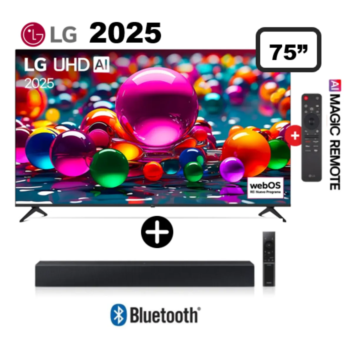 LG - Televisor LG 75 UHD 4K Smart TV ThinQ AI 75UA8000PSA 2025 + Barra de sonido c-400