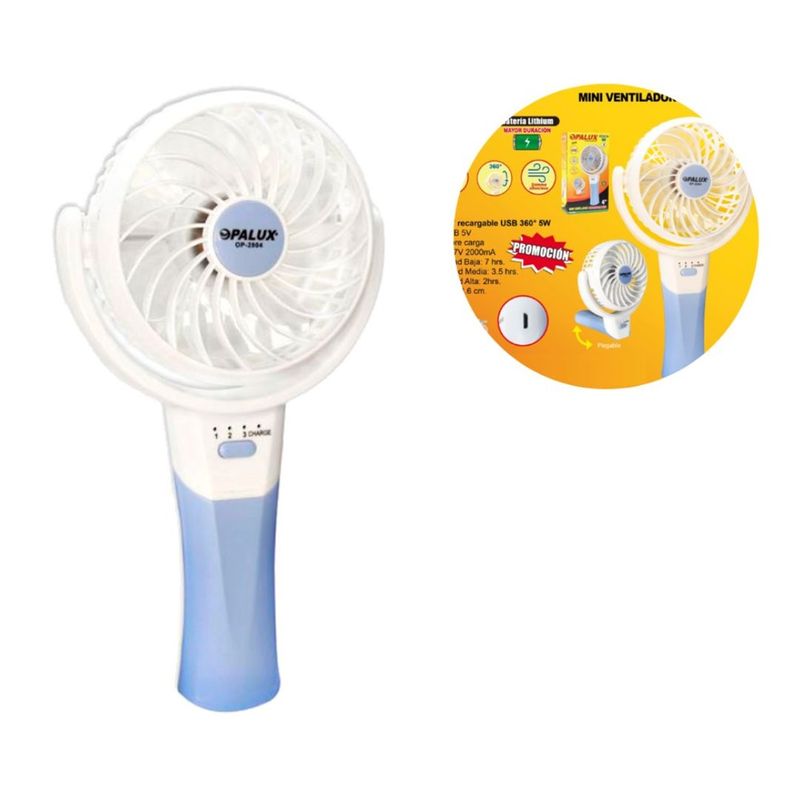 OPALUX - Ventilador Recargable 360° De Mano Y Escritorio Opalux 2804