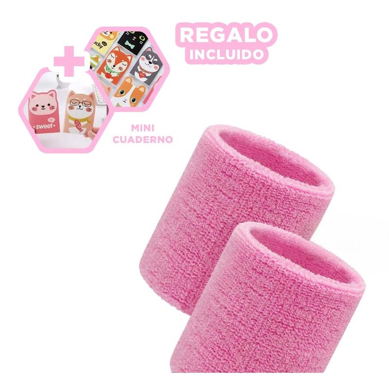 GENERICO - Muñequeras de Deporte para Sudor Rosado Y+Regalo Agendita