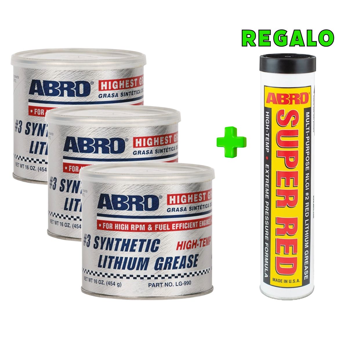 ABRO - ABRO Grasa de Litio #3 Sintética LG-990 x 3 + Regalo LG-921