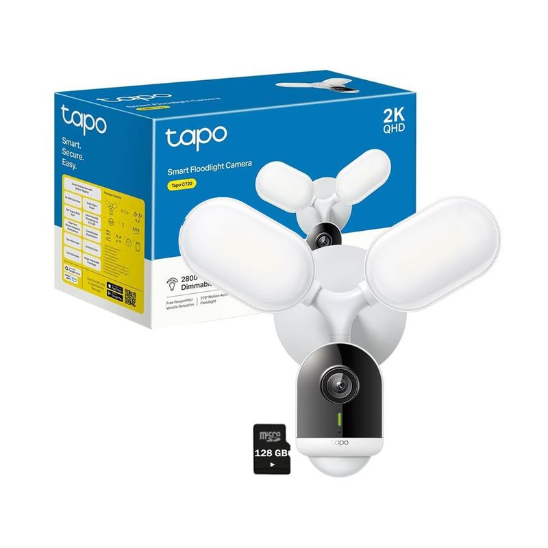 TP LINK - Tapo C720 4MP 2K Cámara Seguridad Wi-Fi Reflector Exterior SD 128GB