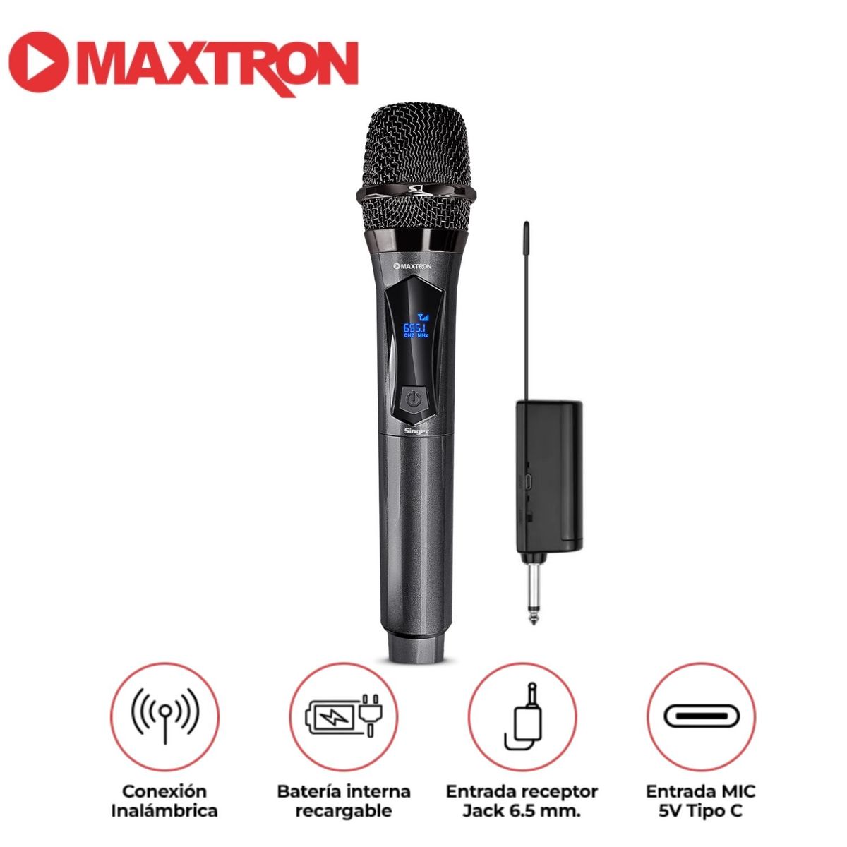MAXTRON - Micrófono Inalámbrico Recargable Maxtron MX 708WL Singer Inalámbrico
