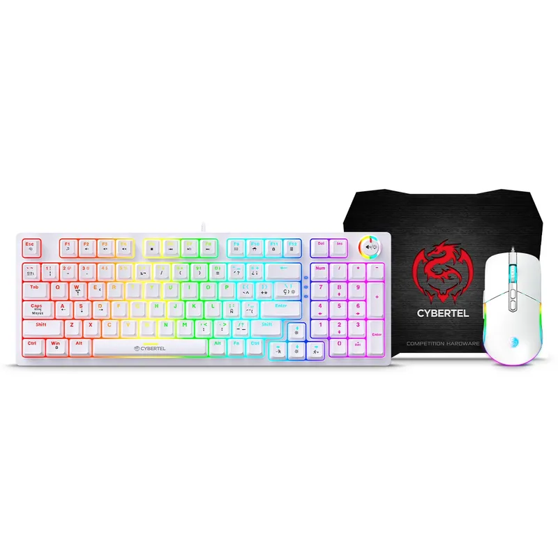 CYBERTEL - Teclado y Mouse Gamer Blanco Mecánico Cybertel STRIKER CBX GT1802W