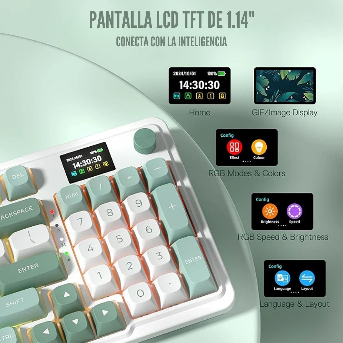 REDRAGON - Redragon - Teclado Galatin Pro K719WG Wireless Mint Mambo White-Green