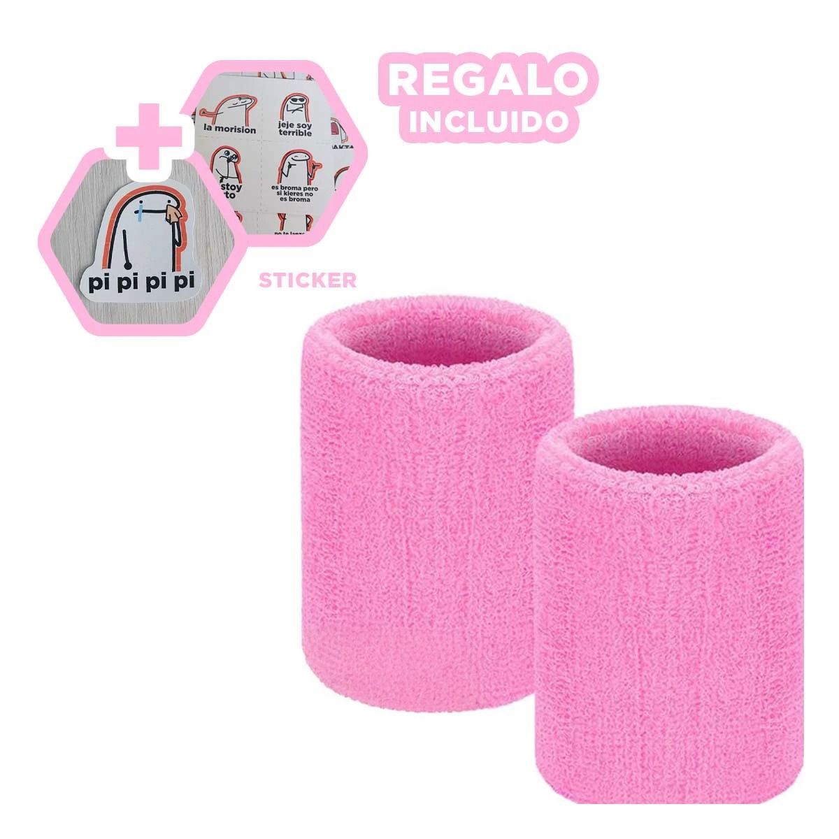 GENERICO - Muñequeras Elasticas y Resistentes Rosado Y+Regalo Stickers