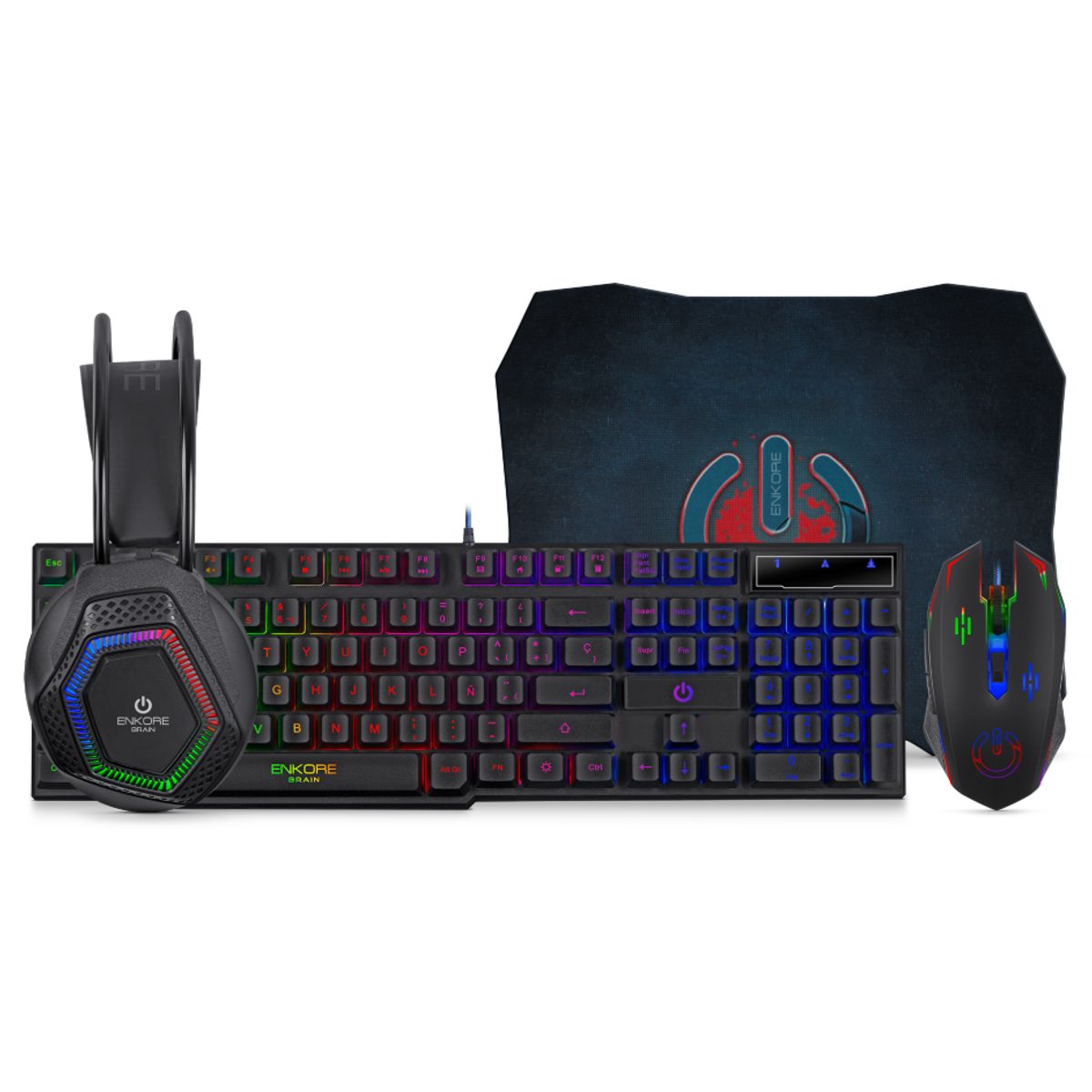 ENKORE - Kit Gamer 4 en 1, Teclado, Mouse, Audífono y Pad Mouse Enkore G1005-4