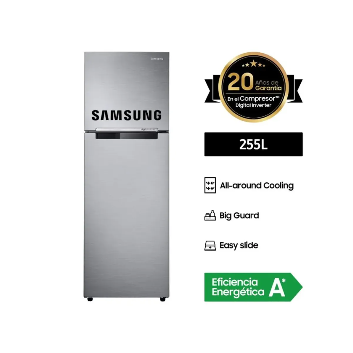 SAMSUNG - Refrigeradora Samsung RT25FARADS8 Top Freezer 255L Inox