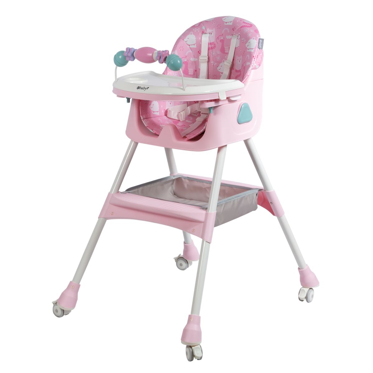 EBABY - Silla de Comer Plegable Con Ruedas Doble bandeja LULU- ROSADO